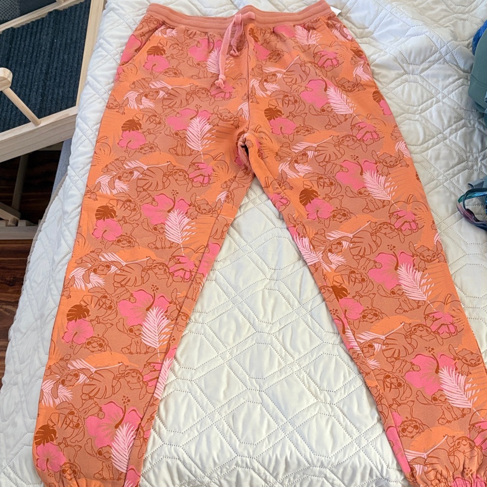 Disney Orange and Pink Floral Sweatpants